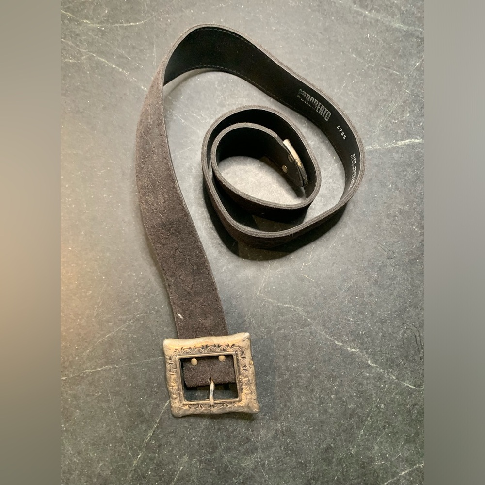 ROBERTO | Patterned Black Leather Belt | Heavy Silver Tone Buckle